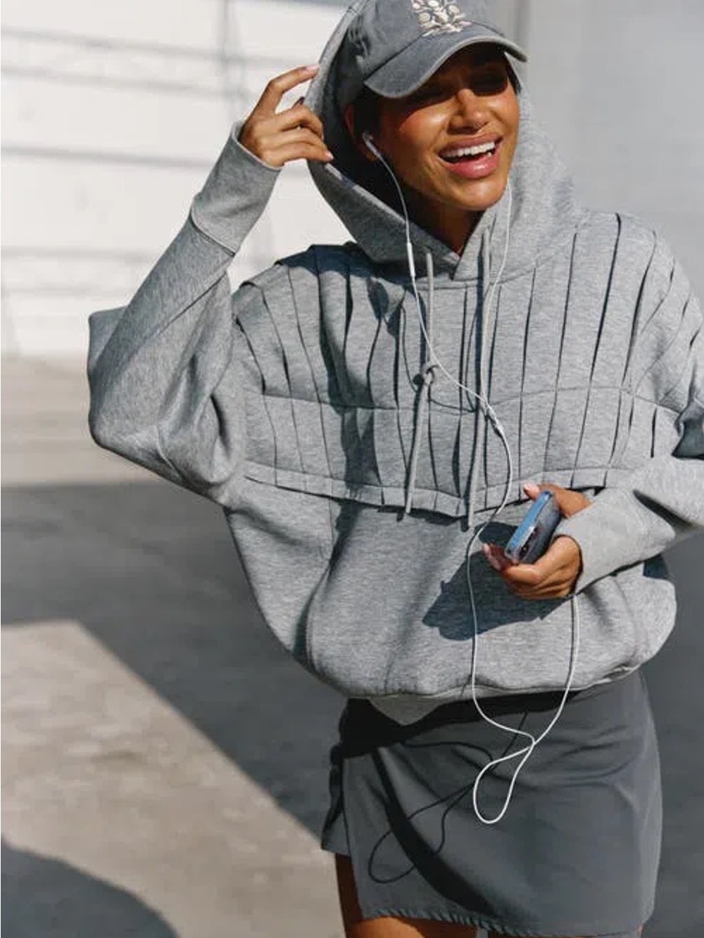 Fp Movement Pick It Up Pleat Detail Hoodie In Heather Grey